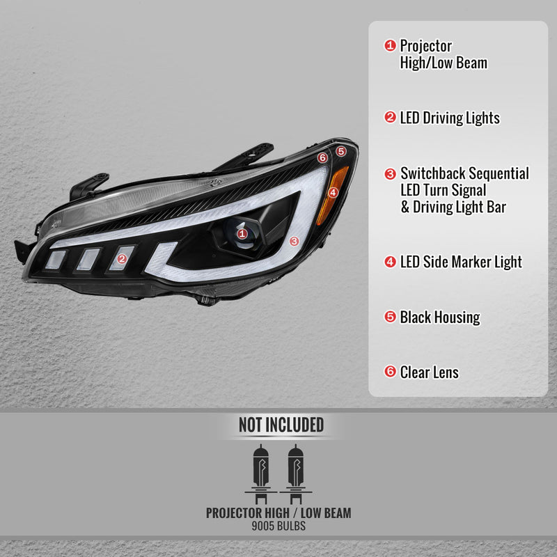 Spec-D Tuning Clear Lens Switchback Sequential LED Headlights 2015-2021 WRX / 2015-2021 STI