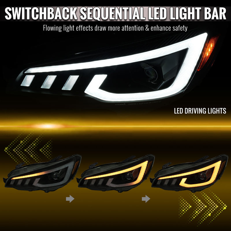Spec-D Tuning Smoke Lens Switchback Sequential LED Headlights 2015-2021 WRX / 2015-2021 STI