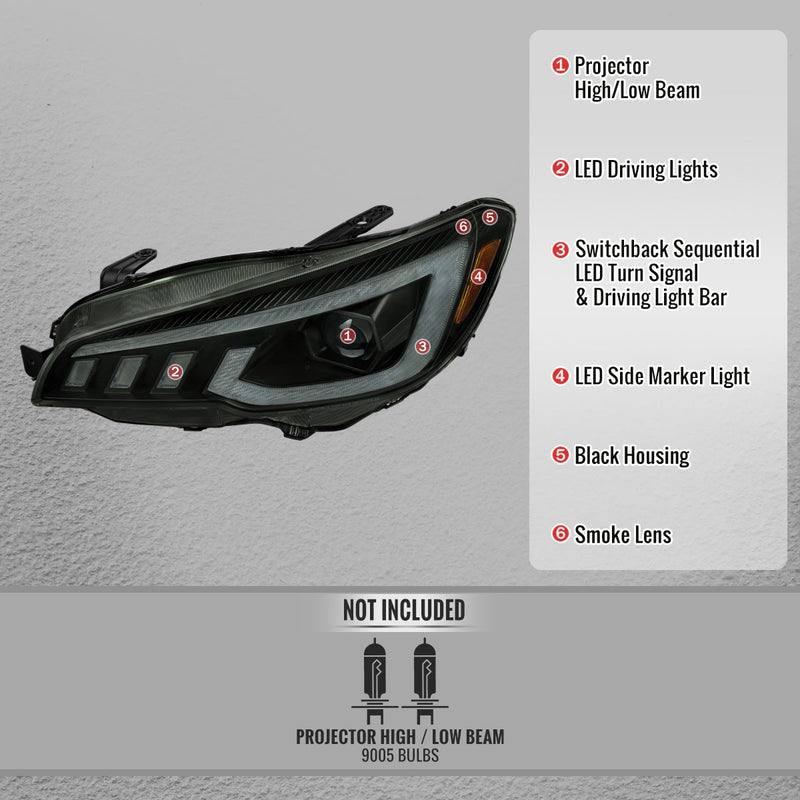 Spec-D Tuning Smoke Lens Switchback Sequential LED Headlights 2015-2021 WRX / 2015-2021 STI