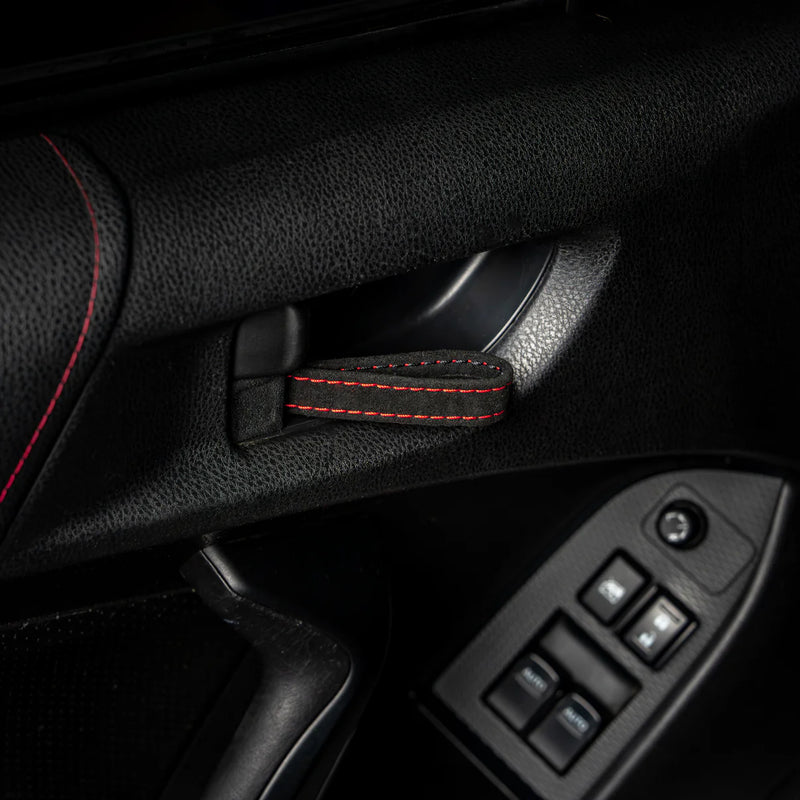 Billetworkz Alcantara Door Pull Strap Kit Black w/ Red Stitching 2008-2021 WRX / 2008-2021 STI
