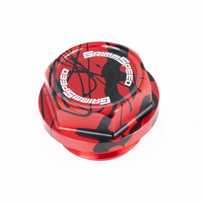 GrimmSpeed Splatter Red Black V2 Bolt Oil Cap 2002+ WRX / 2004-2021 STI