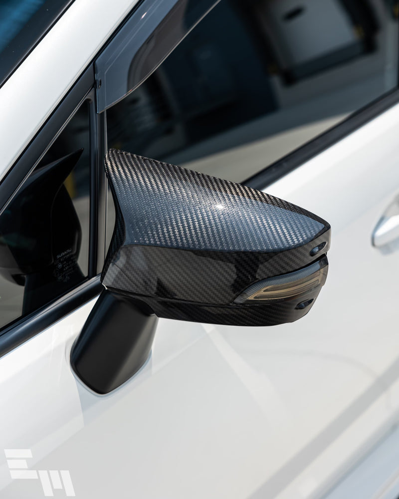 EZ Motoring Real Carbon Fiber Mirror Covers – For 2015-2021 Subaru WRX STI – Tape-On Overlay – Twill Weave